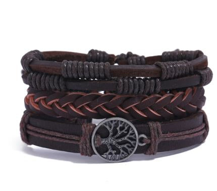 Pulseira Masculina de Couro e Tecido Tree Of Life (Árvore da Vida)